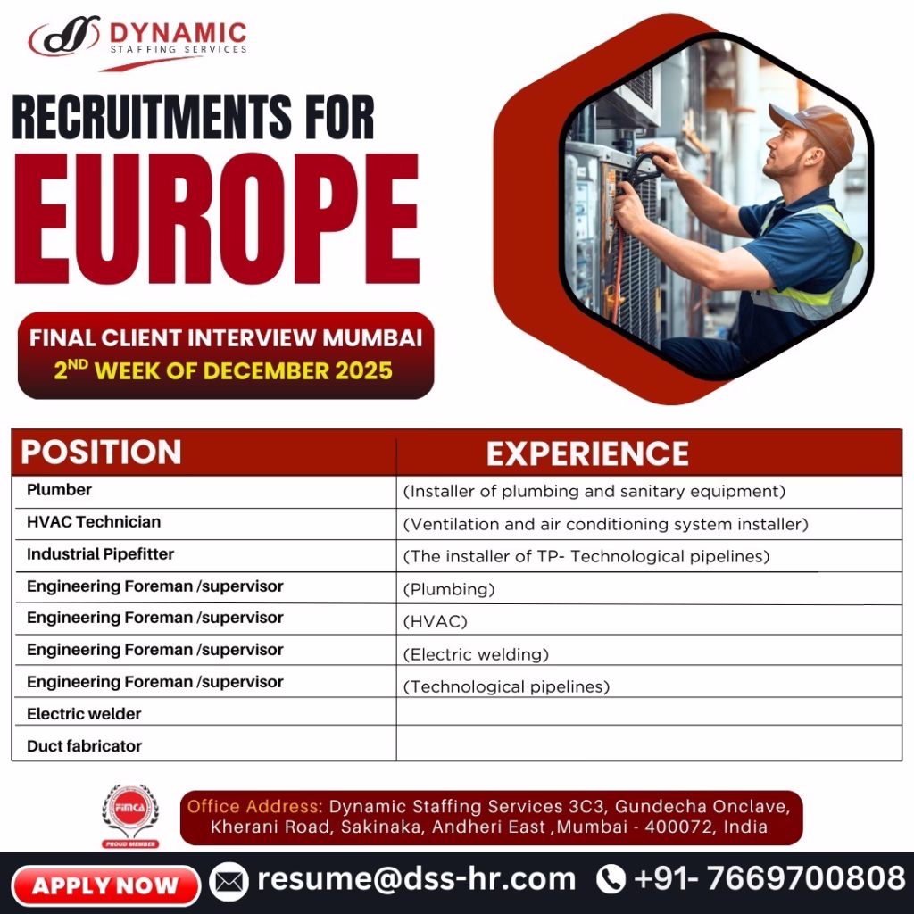 Duct Fabricator Jobs In Europe